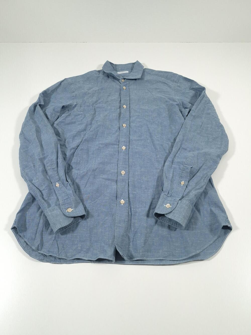 Boglioli Shirt Mens 40 15 3/4 Blue Chambray Hemp Long Sleeve Button Up Italy